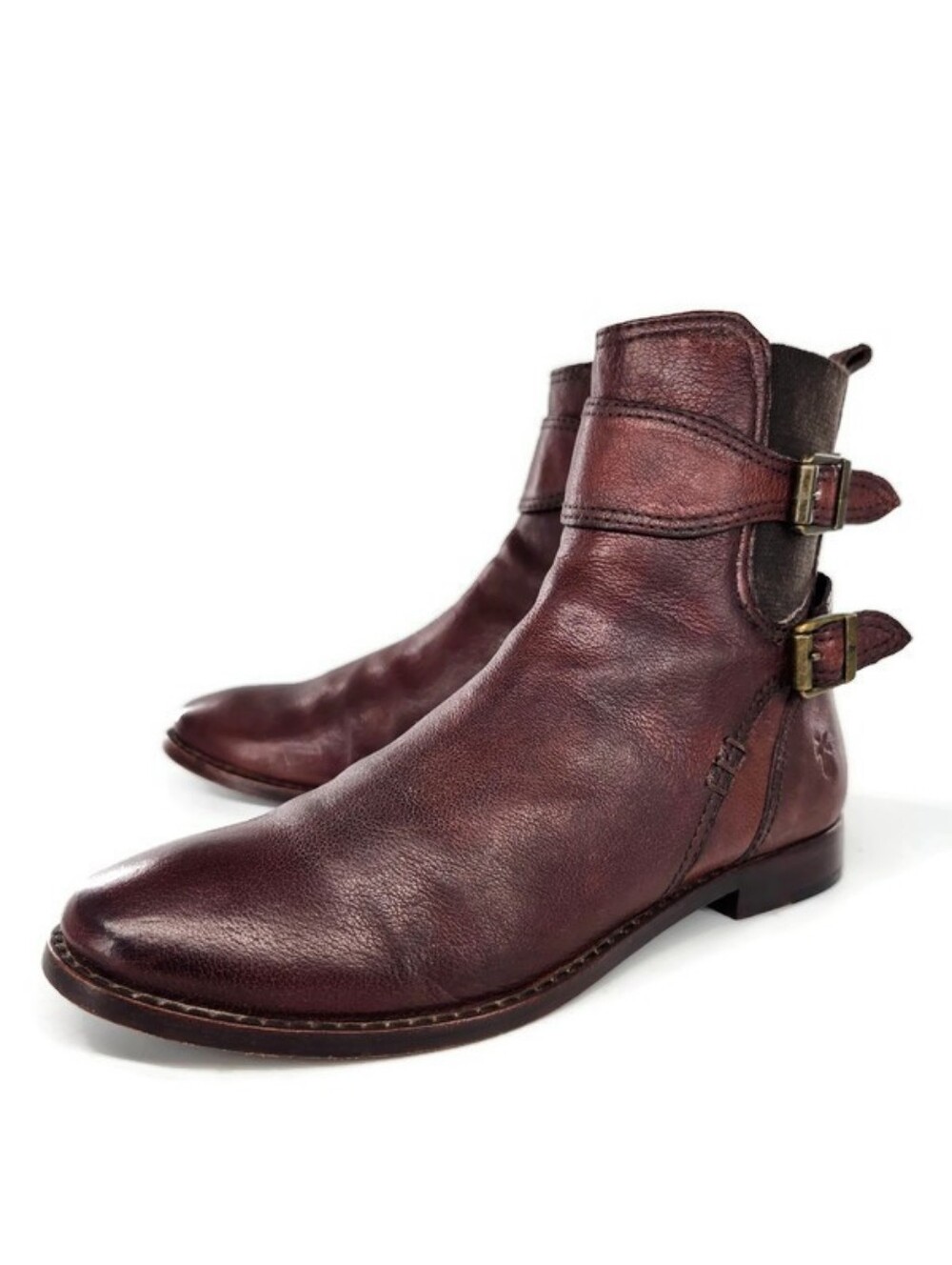Frye Anna Gore Short Brown Vintage-Cracked Burnished Buffalo Leather Ankle Boots